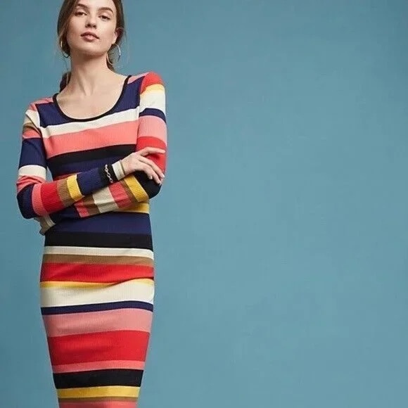 Anthropologie Plenty by Tracy Reese Vivid Striped Column Size Medium Dre… - Picture 1 of 9